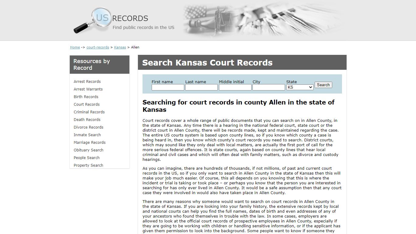 Search Court Records Allen Kansas | US Records